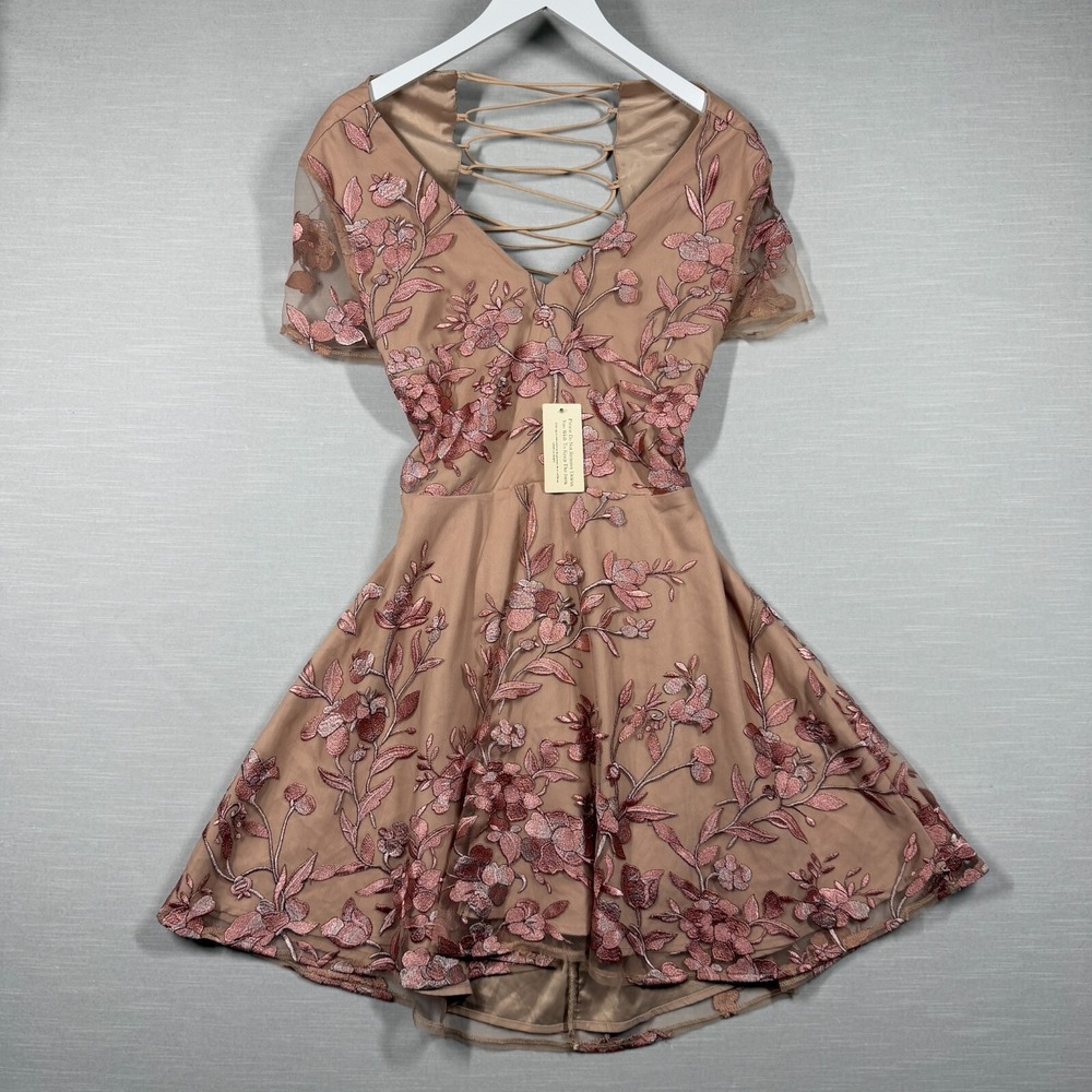 Two Sisters Dress Womens‎ 12 Pink Romantic Fairy Flirty Lace Up Floral Wedding